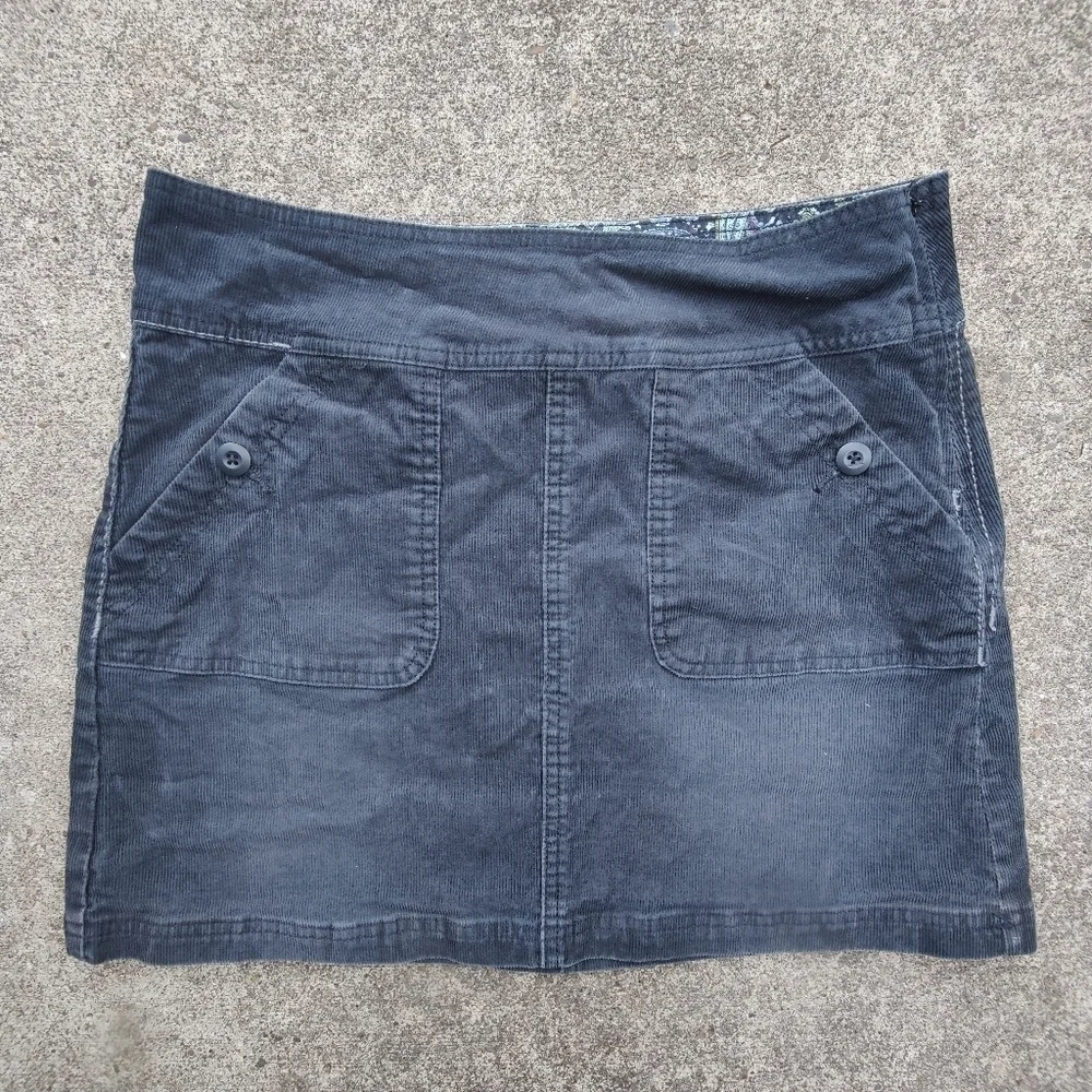 PrAna Corduroy Mini Skirt Black Short Skirt Side Zip w/ Pockets Women's Size 6